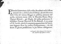 Invito del segretario Francesco Manara ad un'accademia in memoria di M. Olginati, moglie del principe Pio Belcredi. 
Biblioteca Universitaria di Pavia, Ticinesi 533.3⁄589