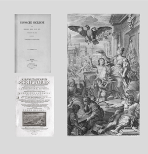 I DOCUMENTO: Cronache siciliane dei secoli XIII, XIV e XV pubblicate per cura del professore Vincenzo di Giovanni, Bologna, presso Gaetano Romagnoli, 1865 (Collezione di opere inedite o rare dei primi tre secoli della lingua pubblicate per cura della R. Commissione pe’ testi di lingua nelle provincie dell’Emilia). Biblioteca Universitaria di Pavia: Cons. 74 4 Cronache. 
II DOCUMENTO: L. A. Muratori, Rerum Italicarum Scriptores…, tomo X, Mediolani, ex Typographia Societatis Palatinae, 1727