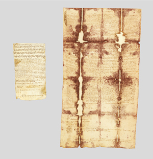 I DOCUMENTO: 1289 febbraio 20, Corleone. Palermo, Archivio di Stato, Diplomatico, Tabulario di Santa Maria del Bosco di Calatamauro, perg. 9.
 II DOCUMENTO: 1303 dicembre 8, Agrigento. Palermo, Archivio di Stato, Diplomatico, Tabulario di Santa Maria del Bosco di Calatamauro, perg. 413